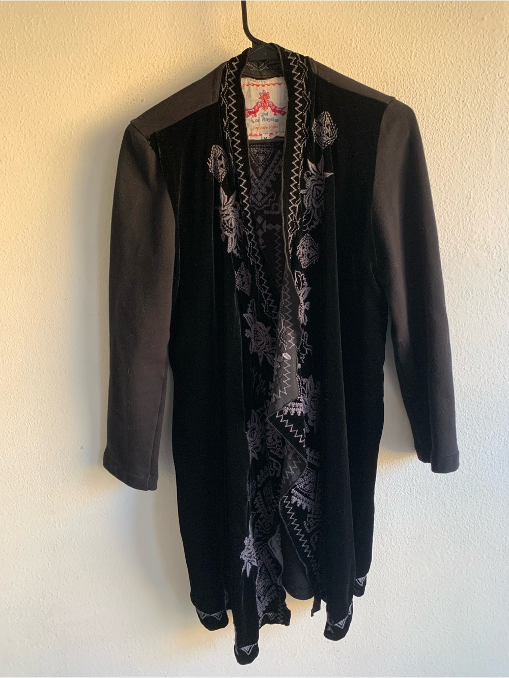 Johnny Was Black Rayon Silk Blend Velvet Embroidered Floral Kimono Women’s M